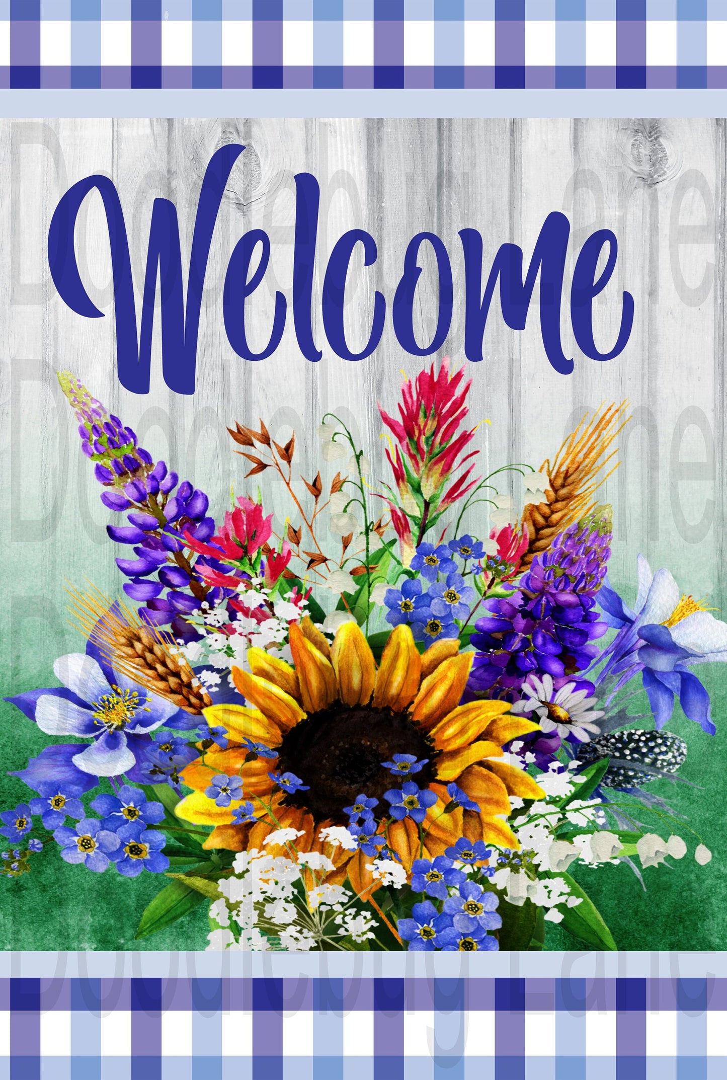 Spring Wreath Sign-Welcome Sign-Sunflowers And Lilac-Metal Wreath Sign-Spring Floral Bouquet-Rectangle Sign