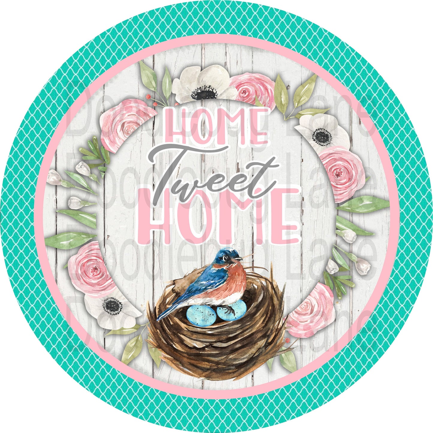 Spring Wreath Sign-Home Tweet Home-Pink And Blue-Bird Sign-Metal Wreath Sign-Round Sign-Spring Sign