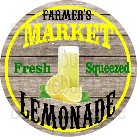 Farmers Market Sign - Fresh Squeezed Lemonade - Lemon Sign - Round Sign - Metal Wreath Sign