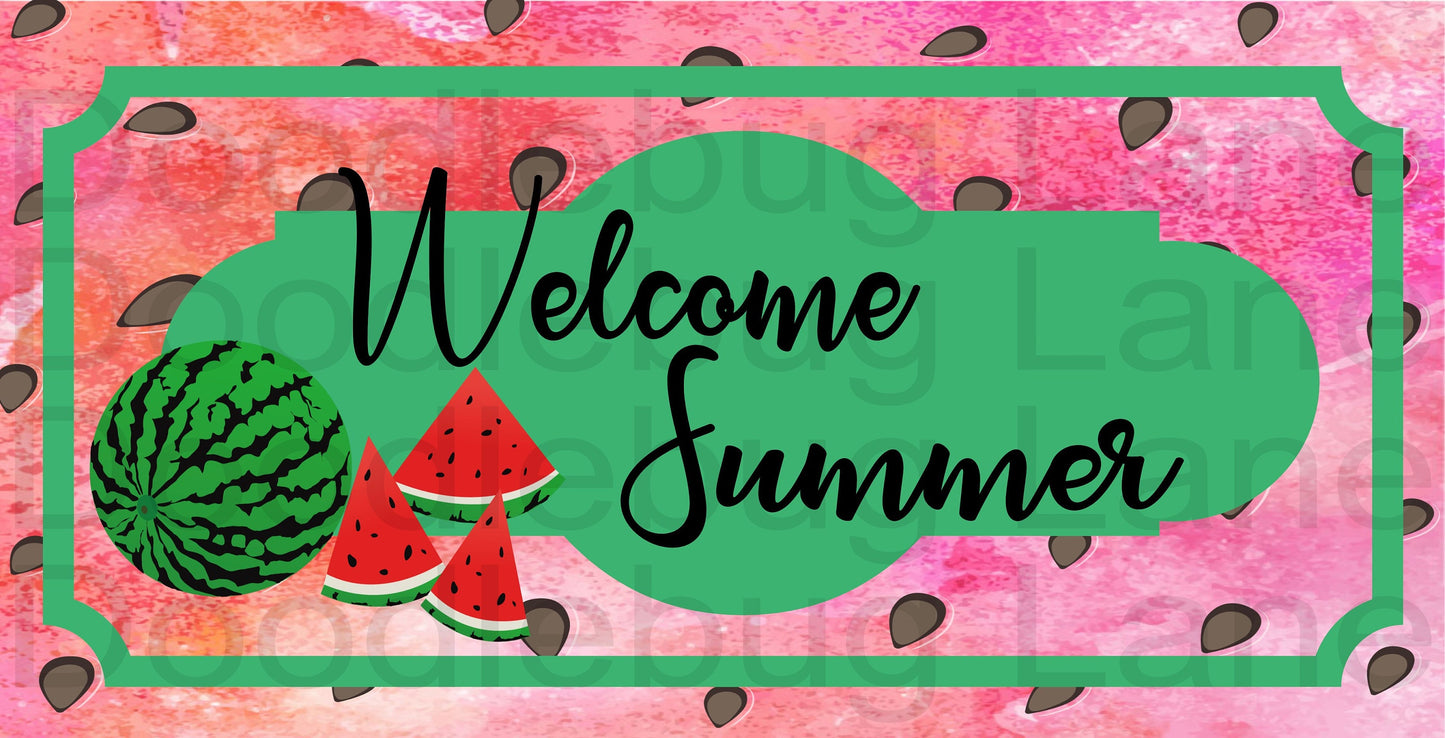 Welcome Summer - Watermelon Sign - Summer Wreath Sign - Rectangle Sign - Metal Wreath Sign