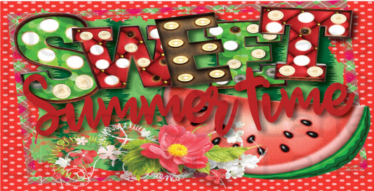 Watermelon Sign- Summer Sign-Watermelon Wreath-Sweet Summertime-Red And Green-Rectangle Sign-Metal Wreath Sign