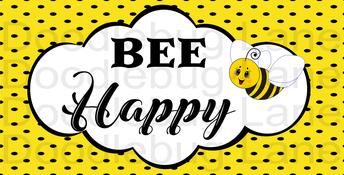 Bee Happy - Honeybee Sign - Bumble Bee Sign - Black And Yellow - Metal Wreath Sign - Rectangle Sign