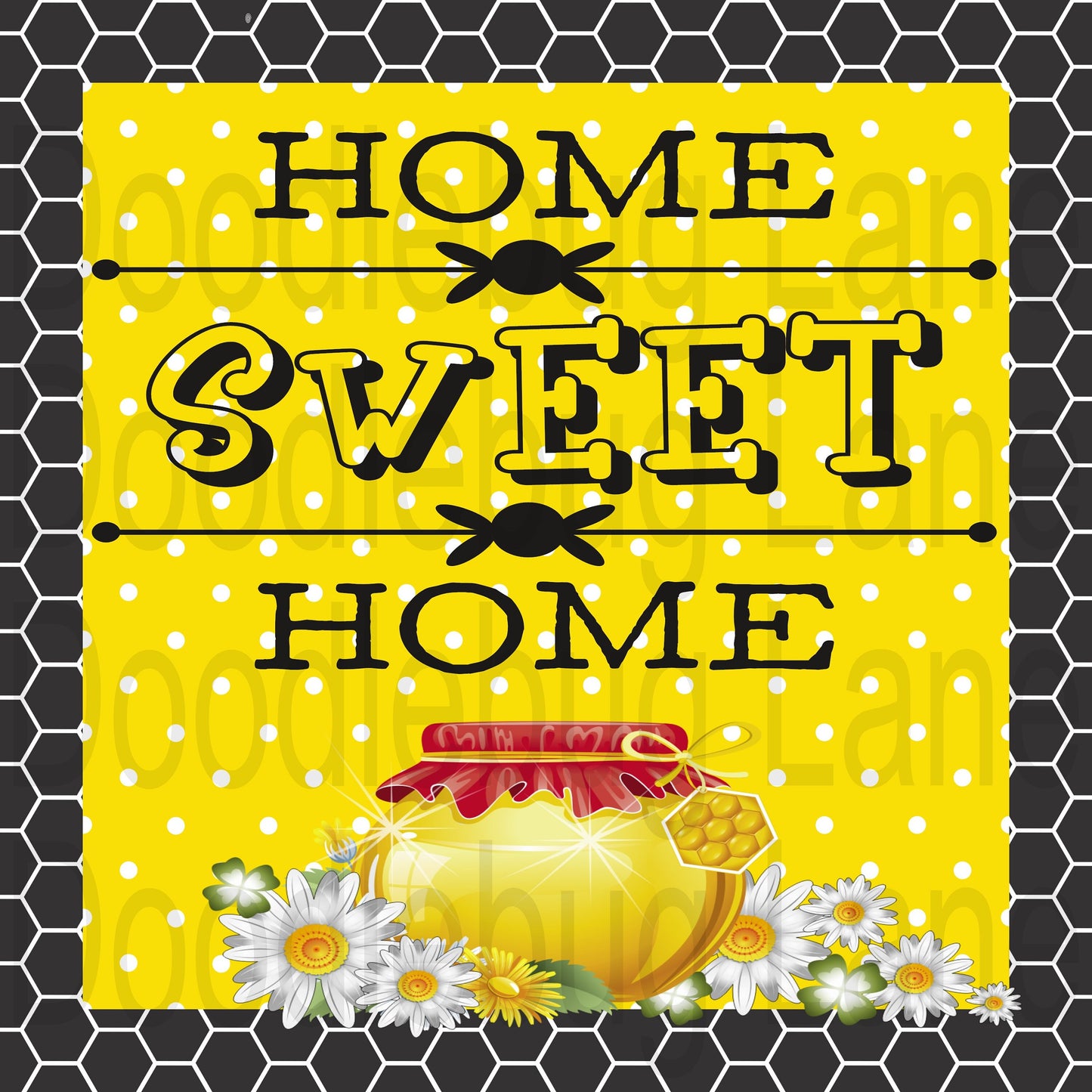 Home Sweet Home - Bee Sign - Honey Bee - Bumble Bee -  White Daisies -  Square Wreath Sign - Metal Wreath Sign