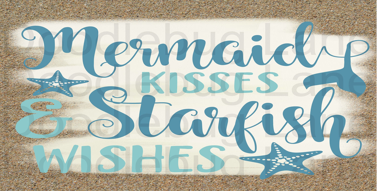 Mermaid Kisses Starfish Wishes-Summer Wreath Sign-Beach Sign-Metal Wreath Sign-Rectangle Sign-Mermaid Sign