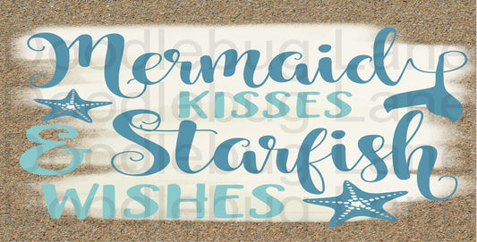 Mermaid Kisses Starfish Wishes-Summer Wreath Sign-Beach Sign-Metal Wreath Sign-Rectangle Sign-Mermaid Sign