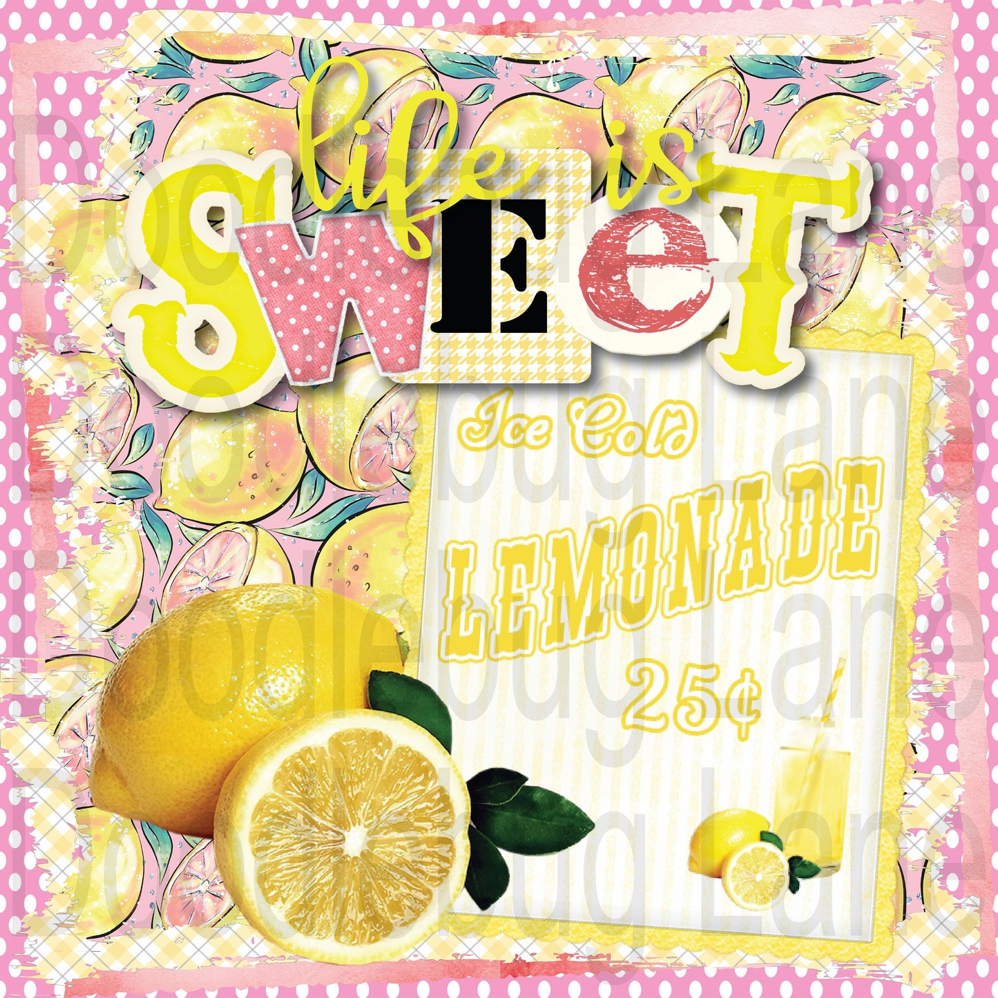 Lemon Sign for Wreath-Pink Lemonade- Lemonade Sign-Life Is Sweet Wreath Sign-Lemon Wreath-Metal Wreath Sign-Square Sign