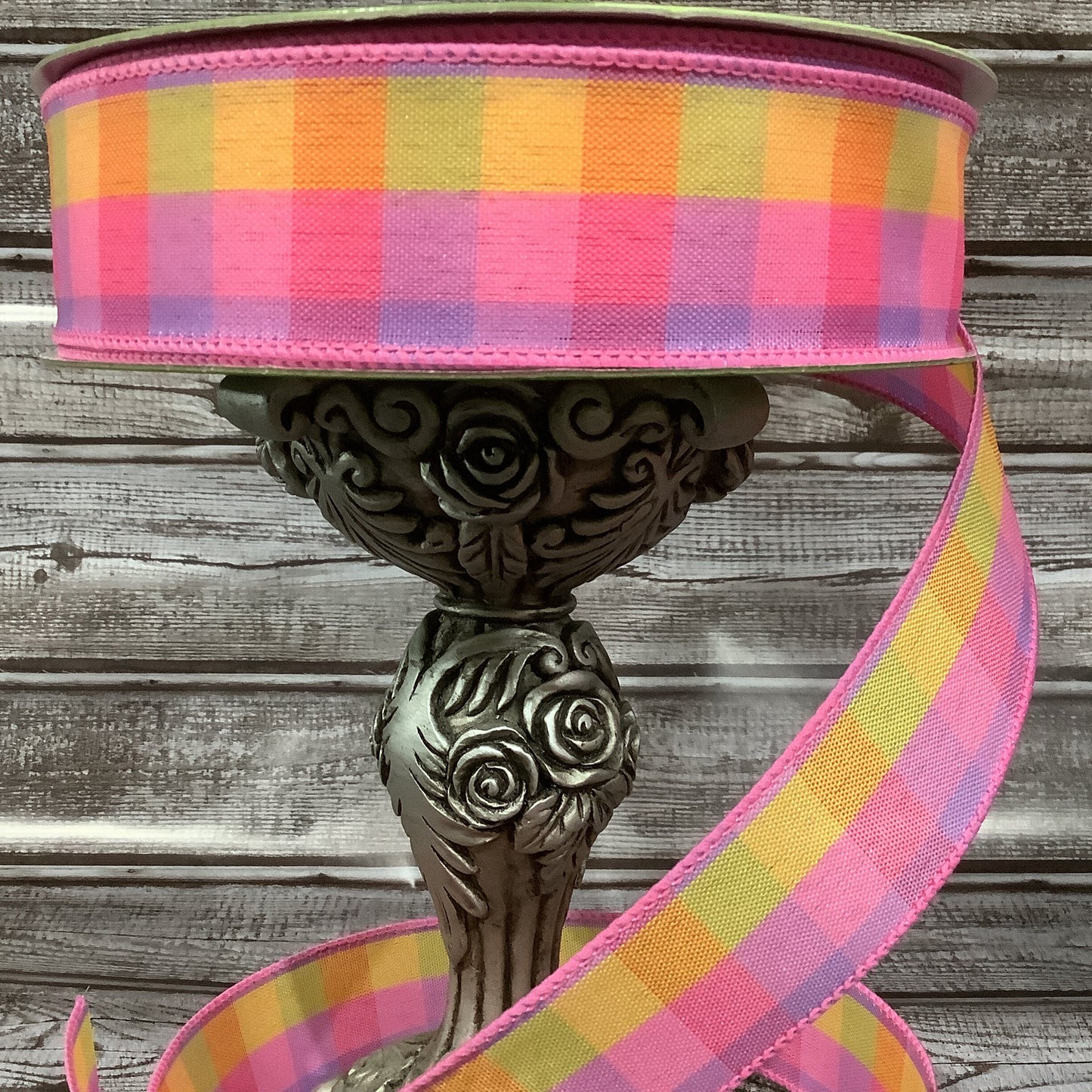 1.5" x 5 yards Spring Plaid Ribbon-Wired Ribbon-Pink Yellow And LavendEr Ribbon-All Occasion Ribbon-Birthday Ribbon