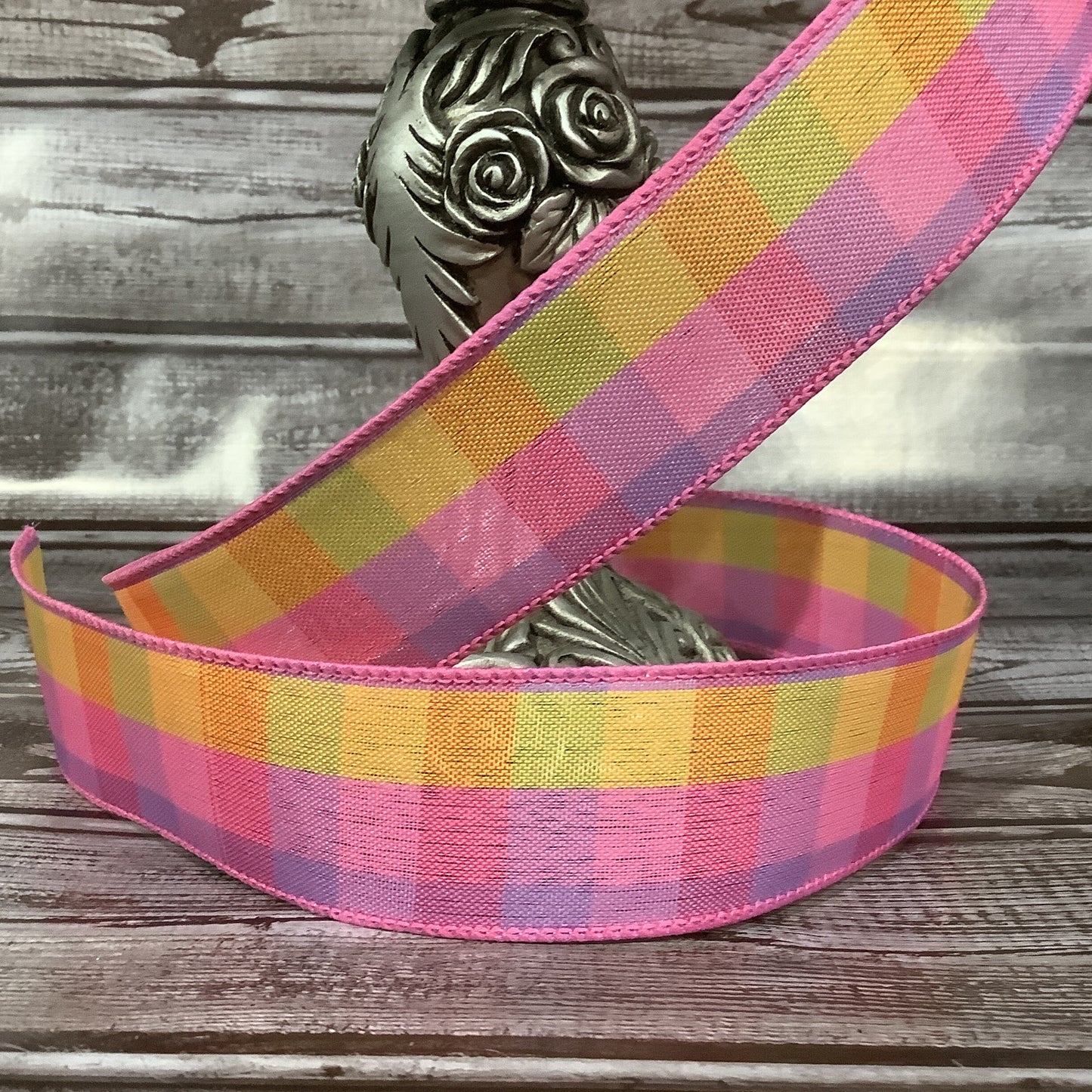 1.5" x 5 yards Spring Plaid Ribbon-Wired Ribbon-Pink Yellow And LavendEr Ribbon-All Occasion Ribbon-Birthday Ribbon