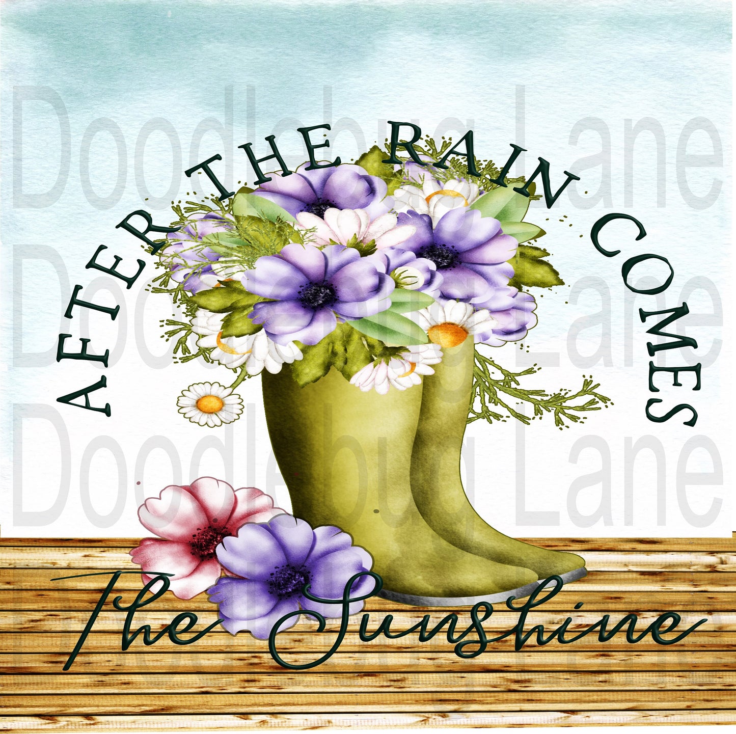 Inspirational Wreath Sign- Metal Wreath Sign-After the Rain Comes The Sunshine-Rain Boots-Purple Flowers