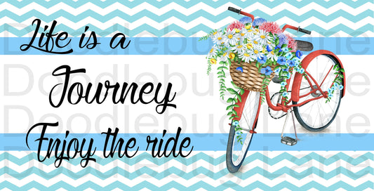 Life Is A Journey Enjoy The Ride - Red Bicycle - Blue Chevron - Rectangle Sign - Metal Wreath Sign