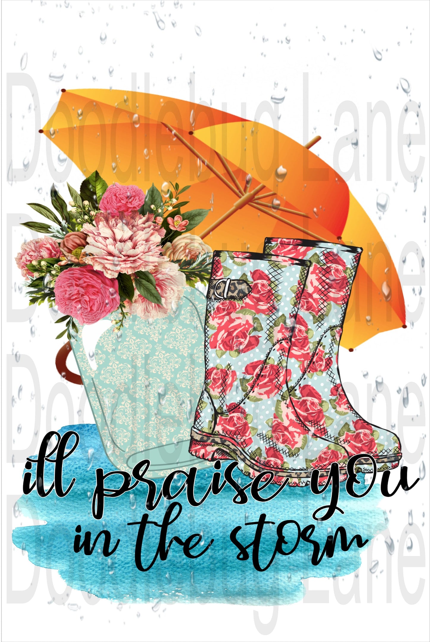 I'll Praise You In The Storm-Inspirational Wreath Sign-Orange Umbrella-Floral Rainboots-Metal Wreath Sign