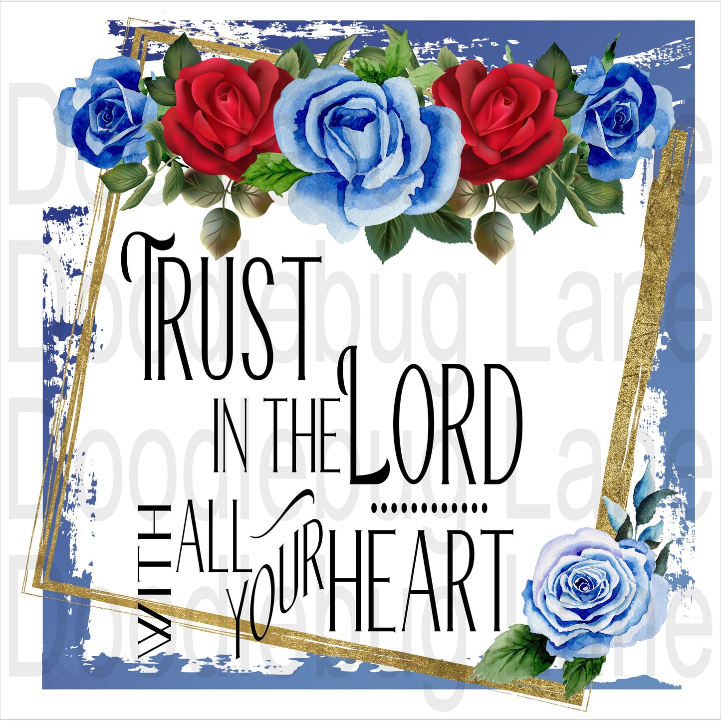 Trust In The Lord-Inspirational Wreath Sign-Bible Verse-Red And Blue Roses-Square Sign-Metal Wreath Sign