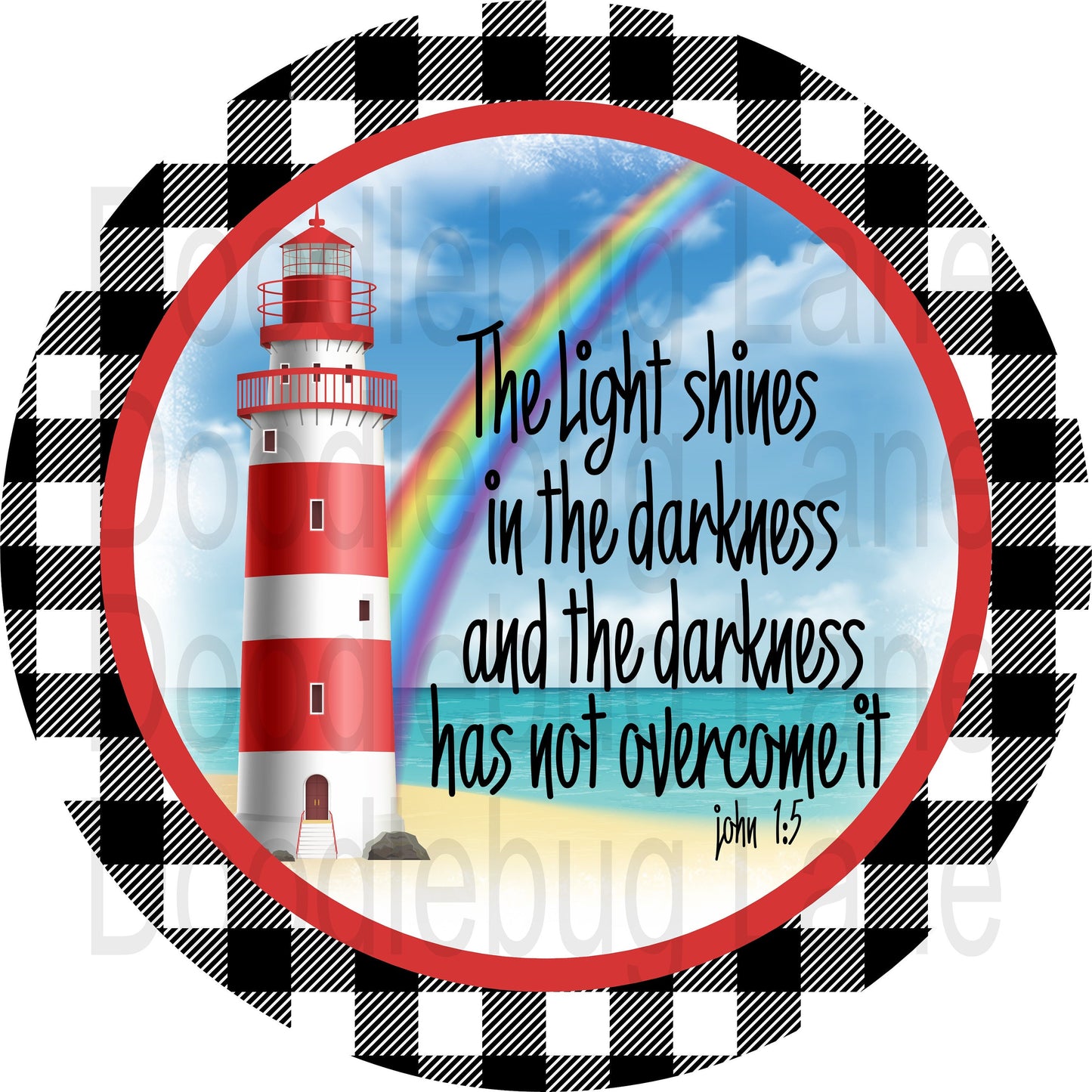 Inspirational Wreath Sign - Lighthouse Sign - Bible Verse - Metal Wreath Sign - Rainbow Sign - Round Sign