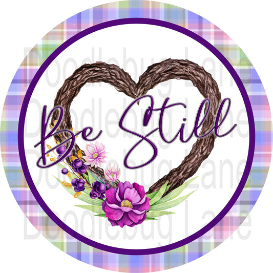 Inspirational Wreath Sign - Grapevine Heart - Metal Wreath Sign - Pink and Purple - Round Sign