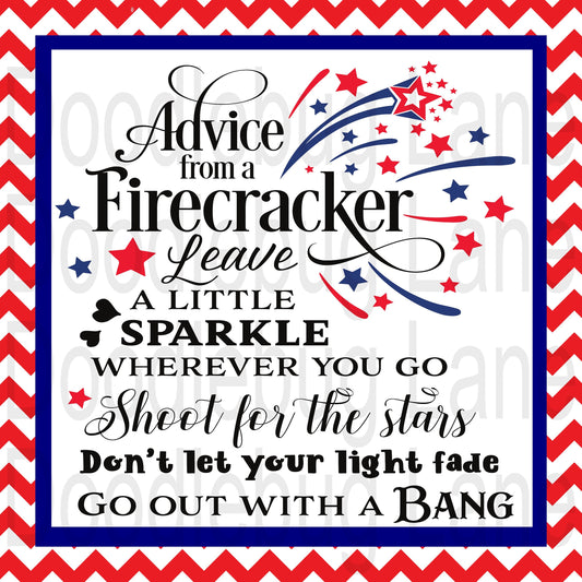 Advice From A Firecracker-Independence Day-Patriotic Sign-Red And White Chevron-Square Sign-Metal Wreath Sign