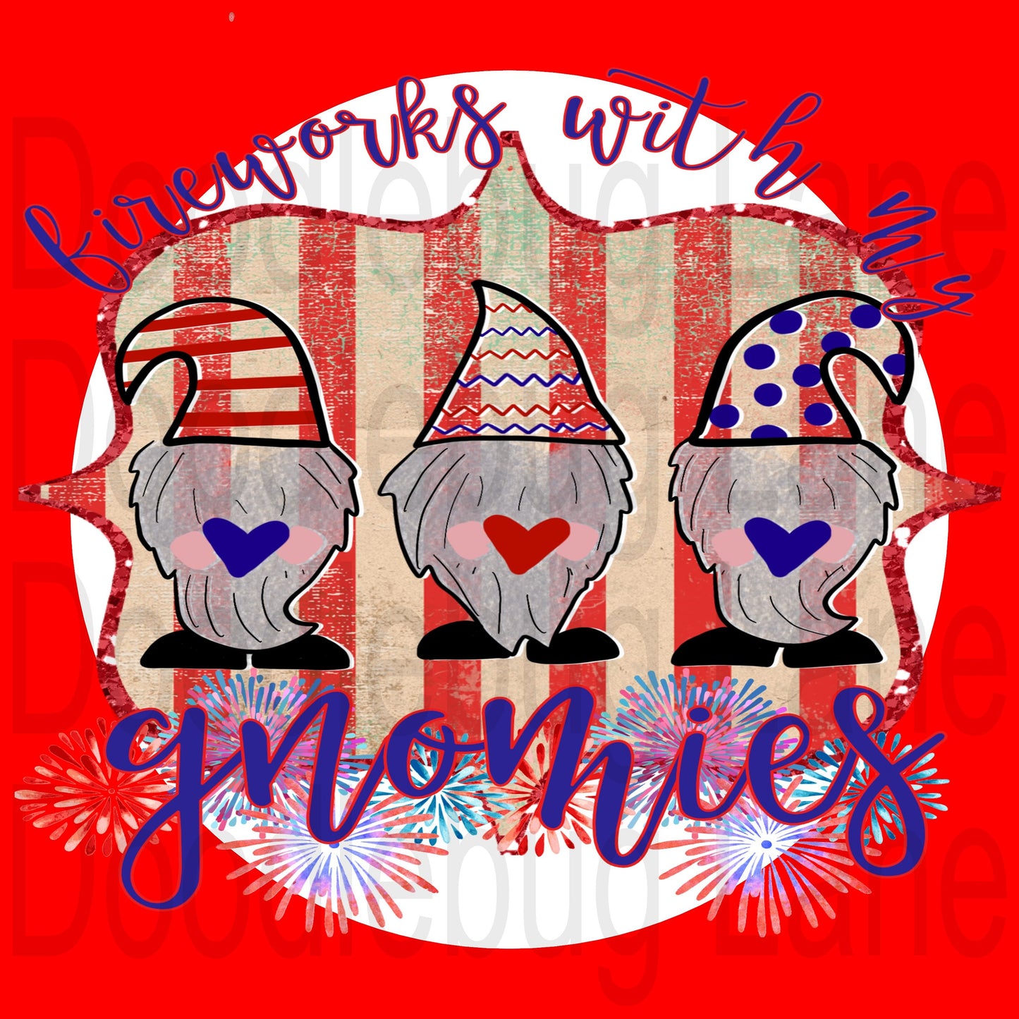 Fireworks With My Gnomies-Patriotic Gnomes-4th of July-Fireworks-Square Sign-Metal Wreath Sign