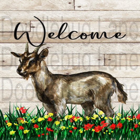 Welcome - Goat-Farmhouse Sign-Goat Sign-Welcome Sign-Farm Animals-Square Sign