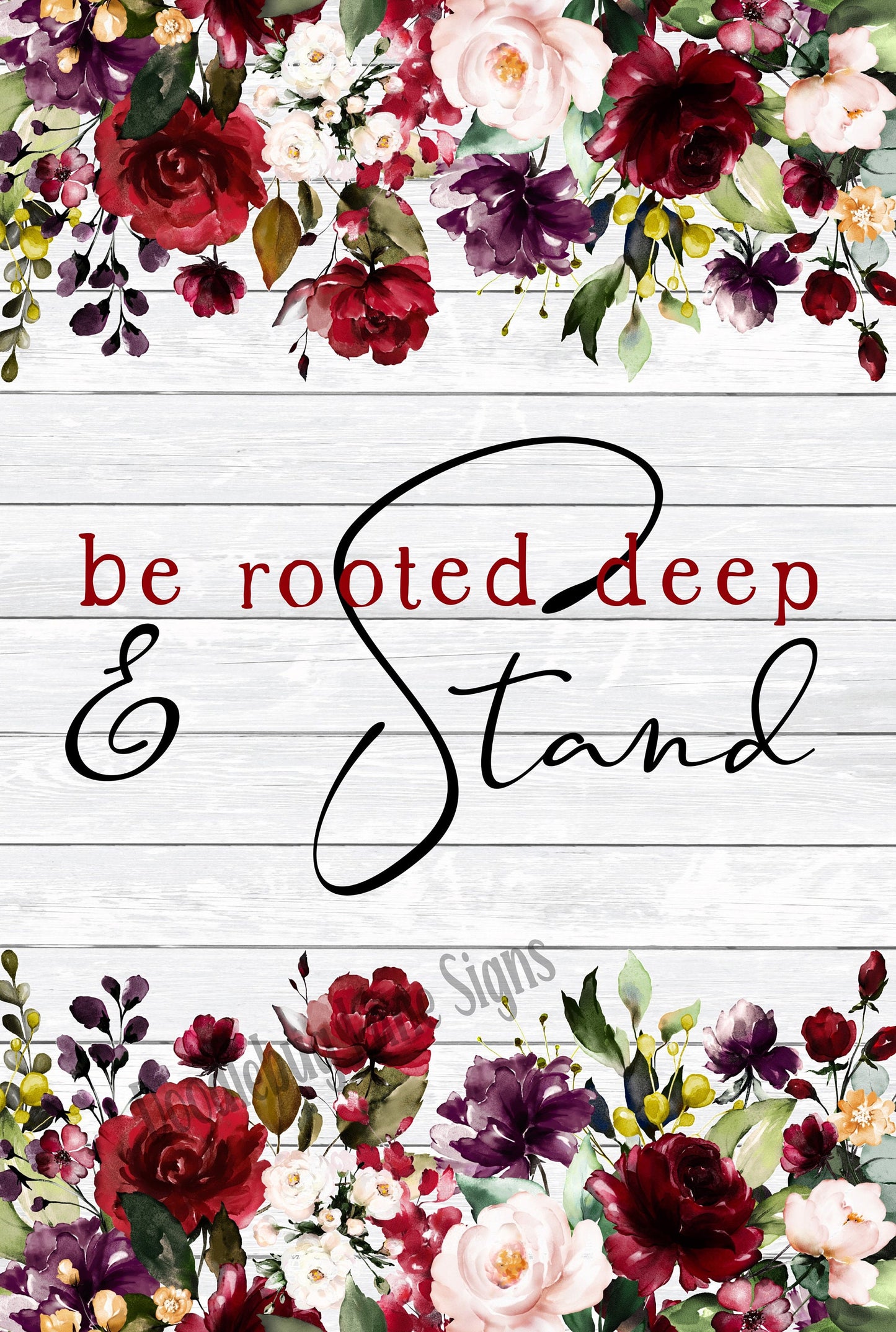 Inspirational Wreath Sign-Be Rooted Deep And Stand-Floral Wreath Sign-Rectangle Sign-Metal Wreath Sign