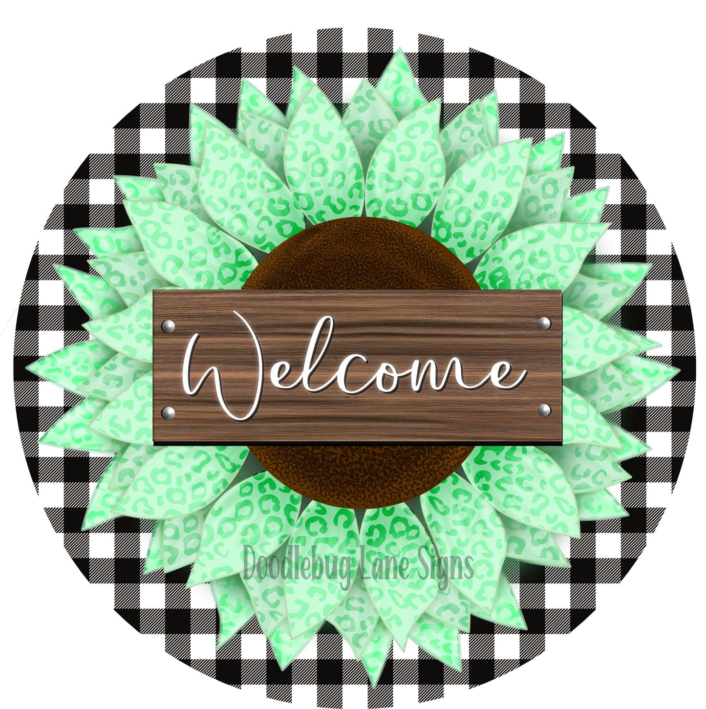 Welcome Wreath Sign-Mint Green-Leopard Print-Sunflower Welcome Sign-Buffalo Plaid-Round Sign-Metal Wreath Sign