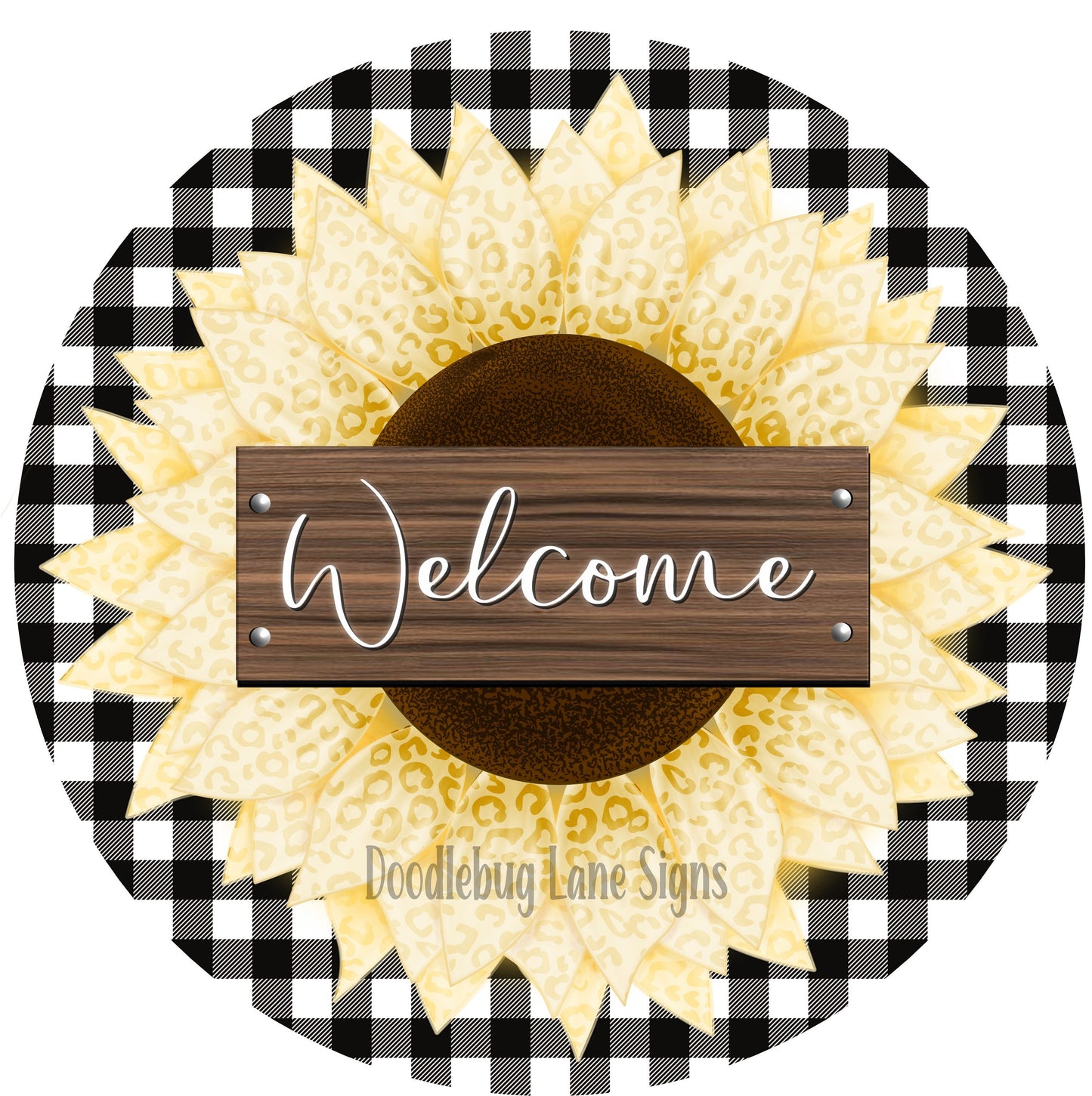 Welcome Wreath Sign-Sunflower Welcome Sign-Cream Sunflower-Leopard Print-Buffalo Plaid-Round Sign-Metal Wreath Sign