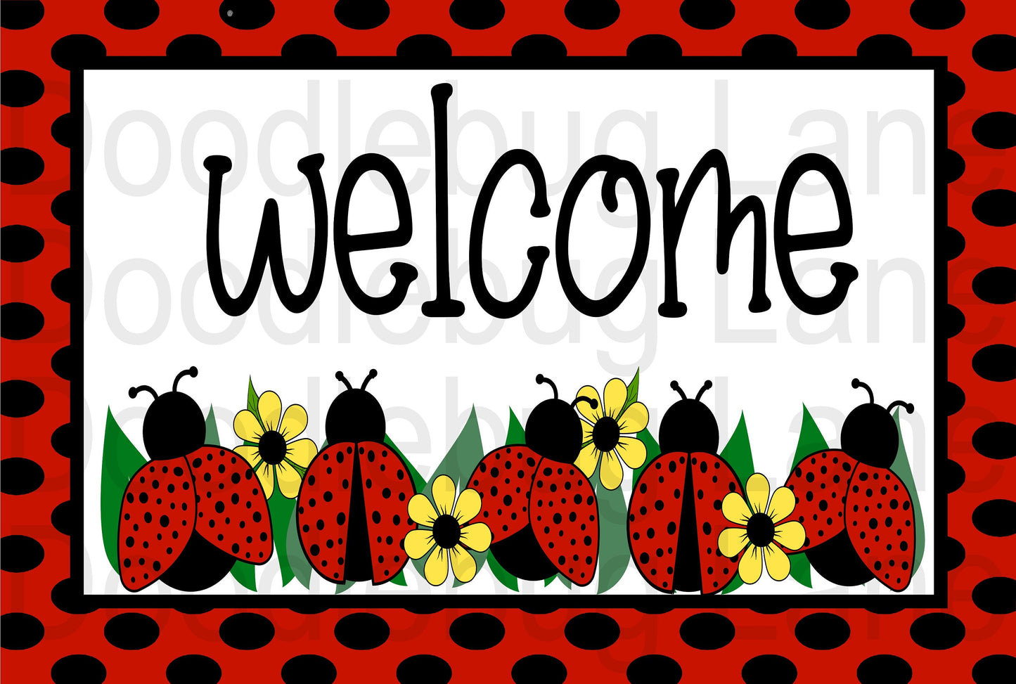 Ladybug Wreath Sign-Welcome Sign-Spring Wreath Sign-Black And Red-Ladybug With Yellow Daisies-Metal Wreath Sign