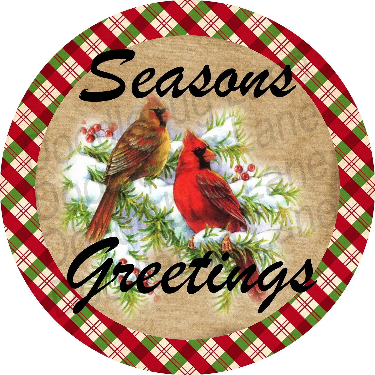 Christmas Wreath Sign - Seasons Greetings - Cardinal Sign - Metal Wreath Sign - Christmas Cardinal Decor - Round Sign