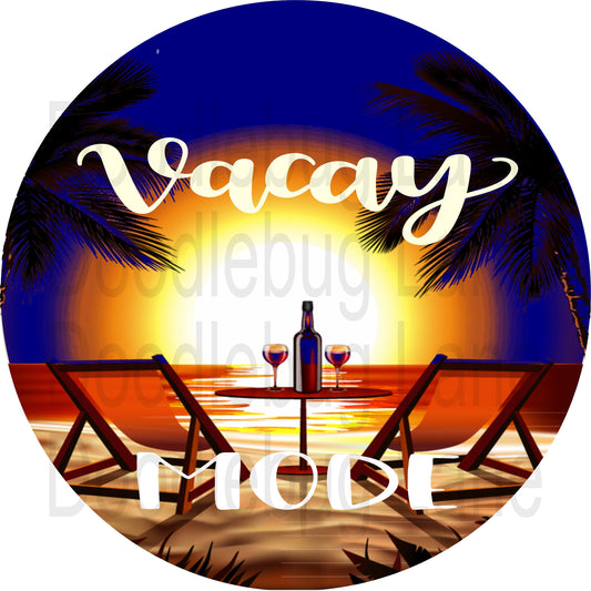 Vacation Wreath Sign-Beach Sign-Round Sign-Metal Wreath Sign-Sunset