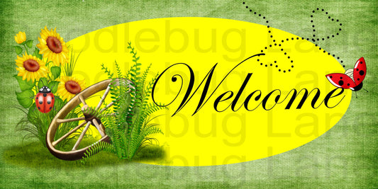 Welcome Wreath Sign - Ladybug Sign - Wagon Wheel - Rectangle Sign - Metal Wreath Sign