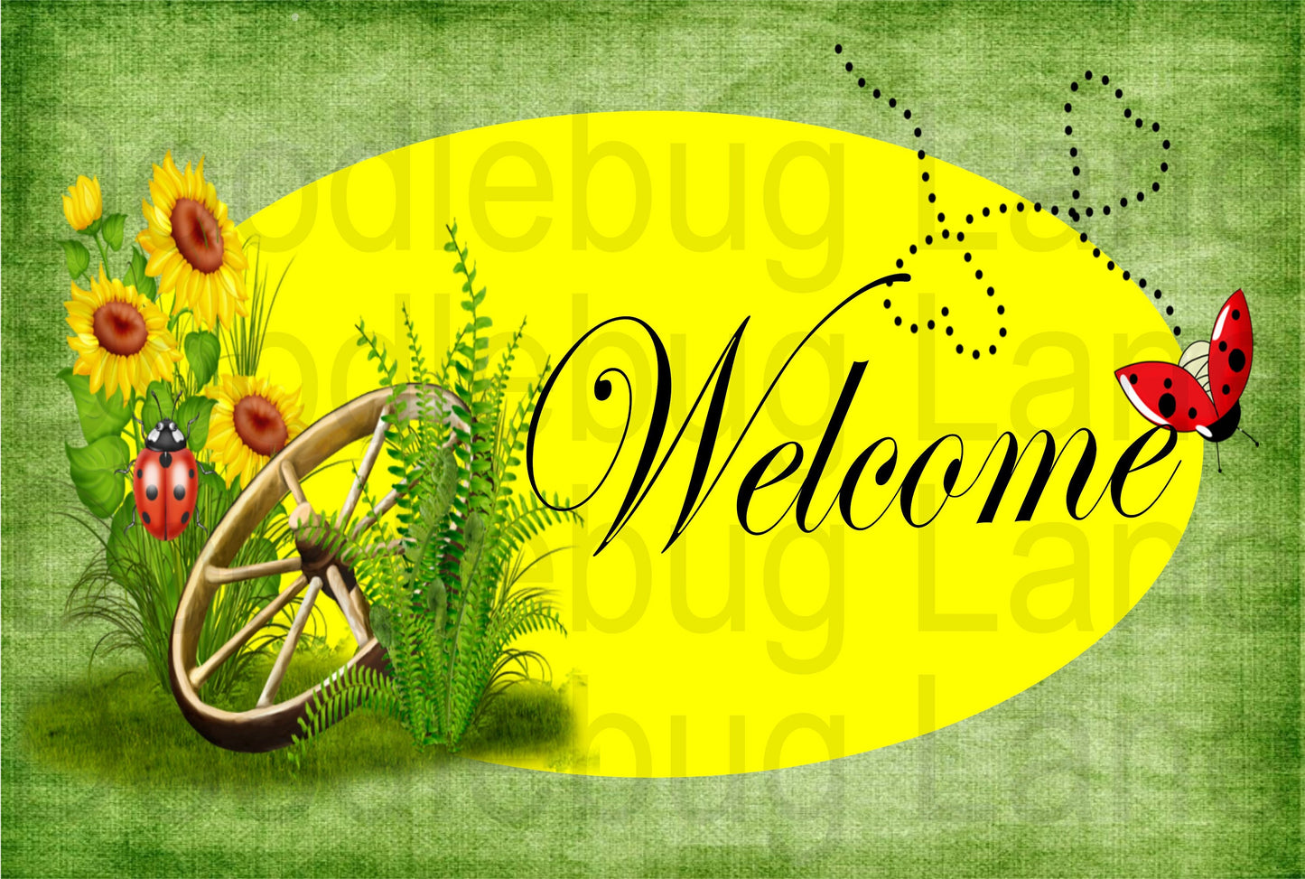 Welcome Wreath Sign - Ladybug Sign - Wagon Wheel - Rectangle Sign - Metal Wreath Sign