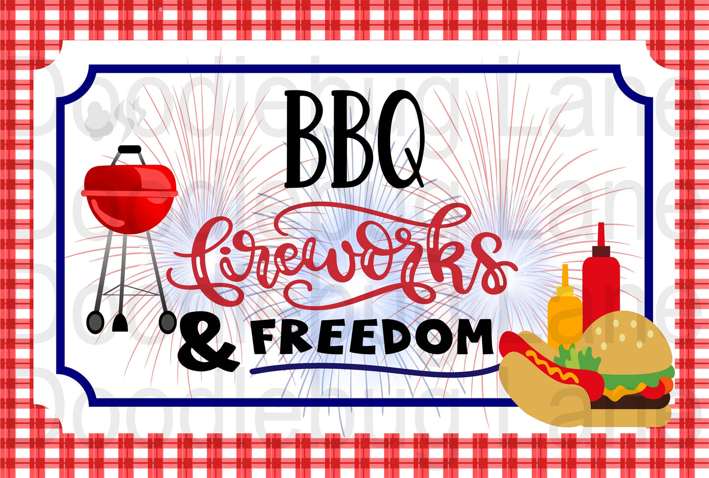 BBQ Fireworks And Freedom-Summer Wreath Decor-Patriotic Sign-4th Of July-Hamburgers And Hot Dogs-Metal Wreath Sign