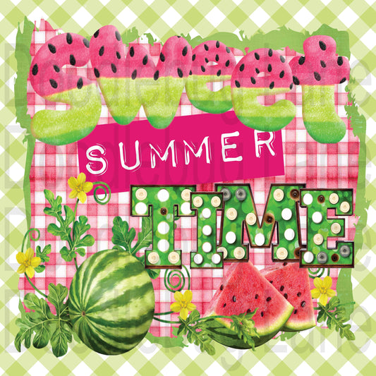 Watermelon Wreath Sign - Sweet Summertime -Pink And Green - Summer Sign - Metal Wreath Sign - Square Sign