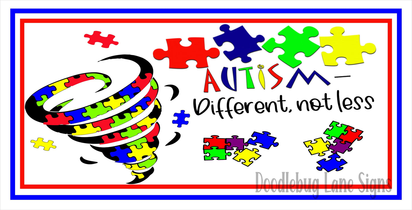 Autism Awareness Sign -Autism Puzzle Pieces - Autism Different Not Less-Rectangle Sign-Metal Wreath Sign