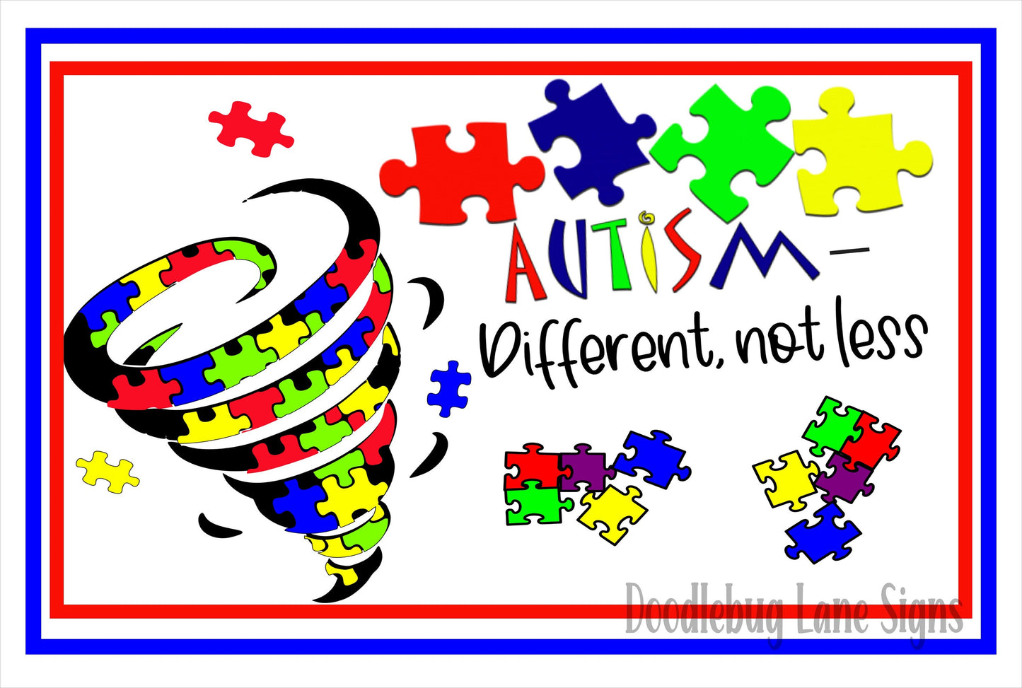 Autism Awareness Sign -Autism Puzzle Pieces - Autism Different Not Less-Rectangle Sign-Metal Wreath Sign