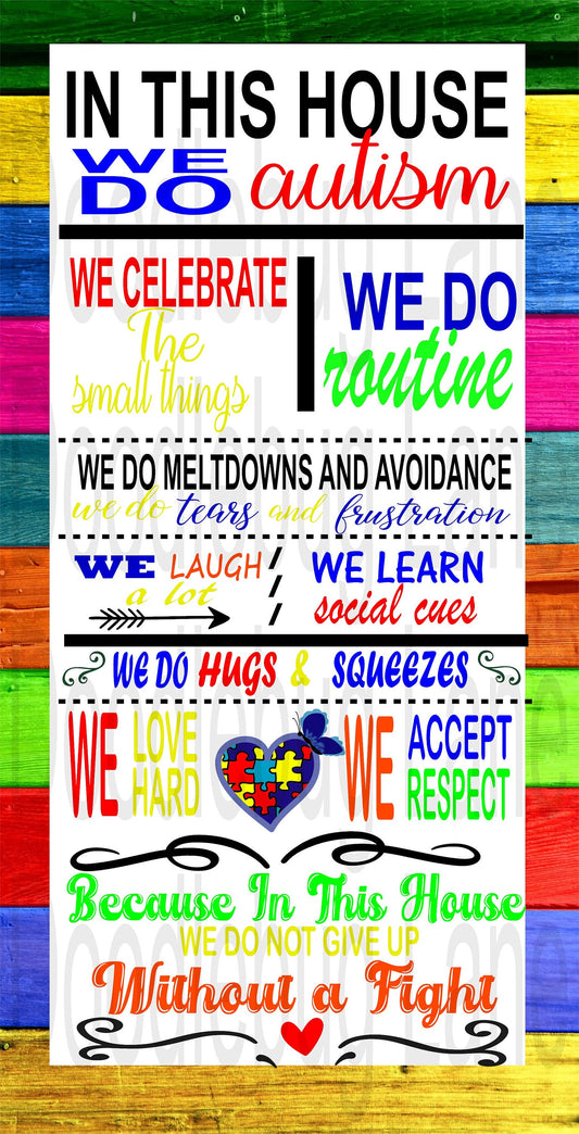 Autism Awareness Sign-In This House-Autism Wreath Sign-Autism Puzzle-Metal Wreath Sign-Rectangle Sign