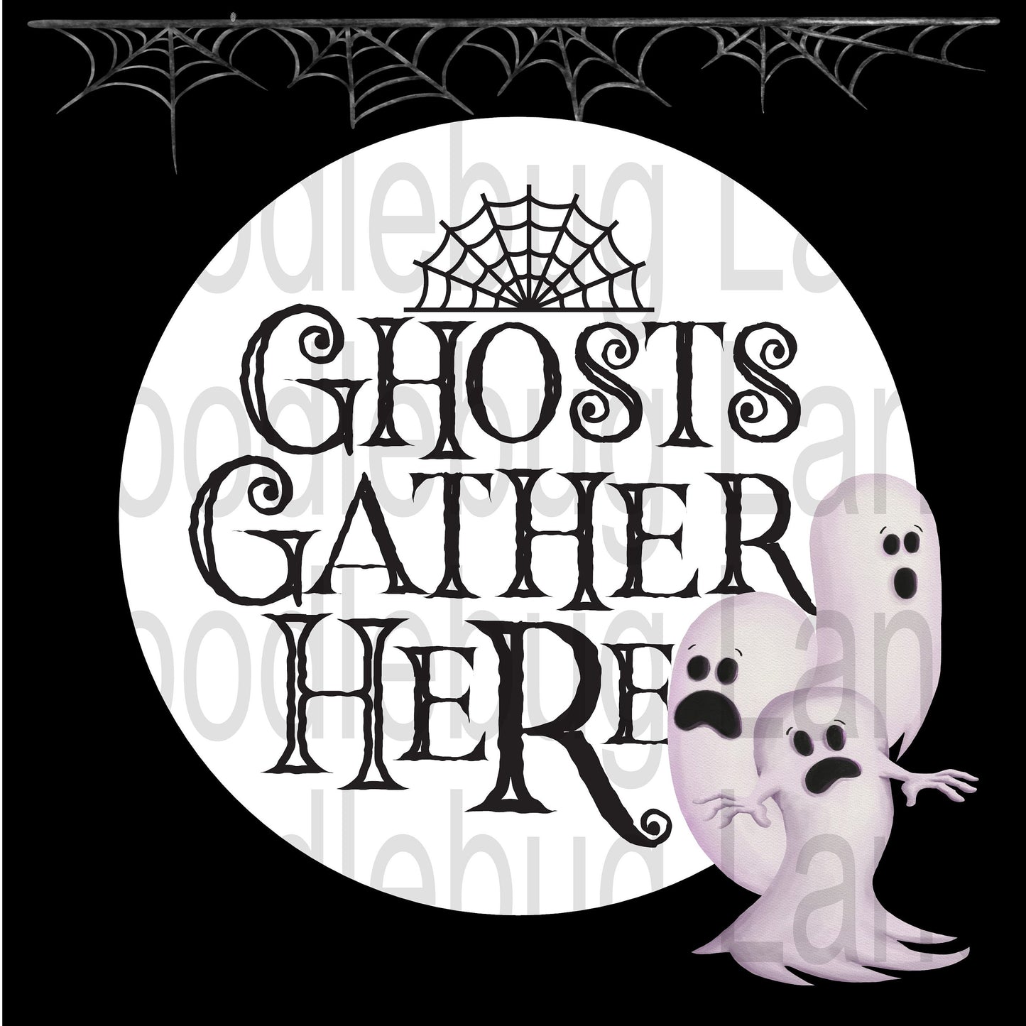 Halloween Wreath Sign-Ghosts Gather Here-Ghost Sign-Halloween Decor-Metal Wreath Sign-Black and White-Spiderweb