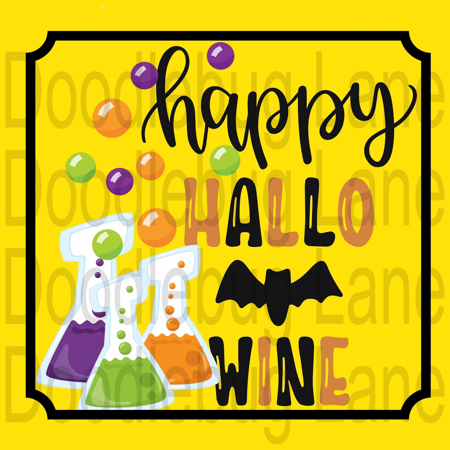 Halloween Wreath Sign-Happy Hallo-wine-Halloween Decor-Metal Wreath Sign-Black Bats-Square Sign