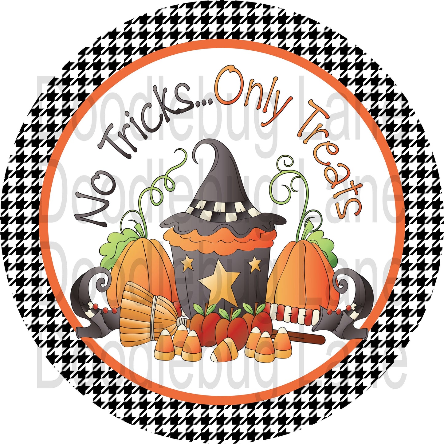 Halloween Wreath Sign-Halloween Candy-No Tricks Only Treats-Metal Wreath Sign-Halloween Sign-Round Sign