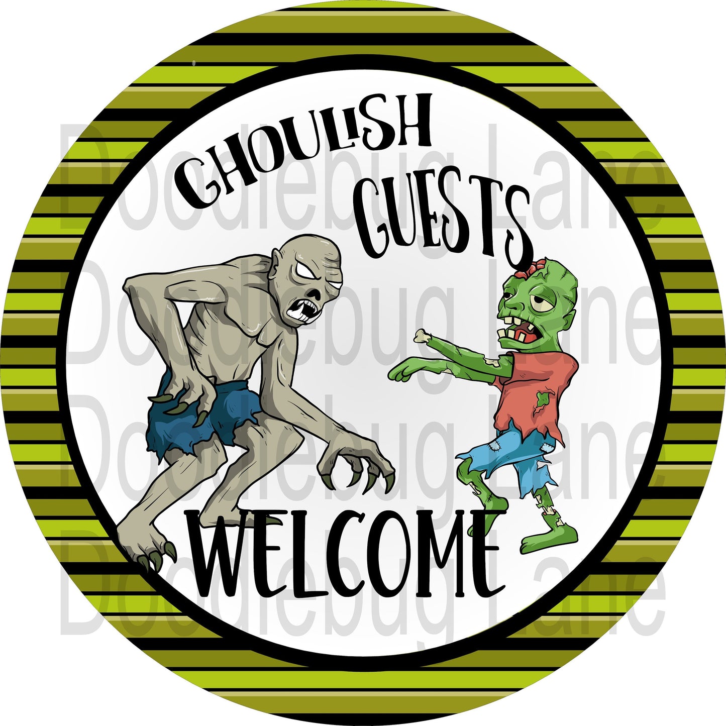 Halloween Sign For Wreath-Ghoulish Guests Welcome-Halloween Welcome Sign-Round Sign-Metal Wreath Sign-Zombie Sign