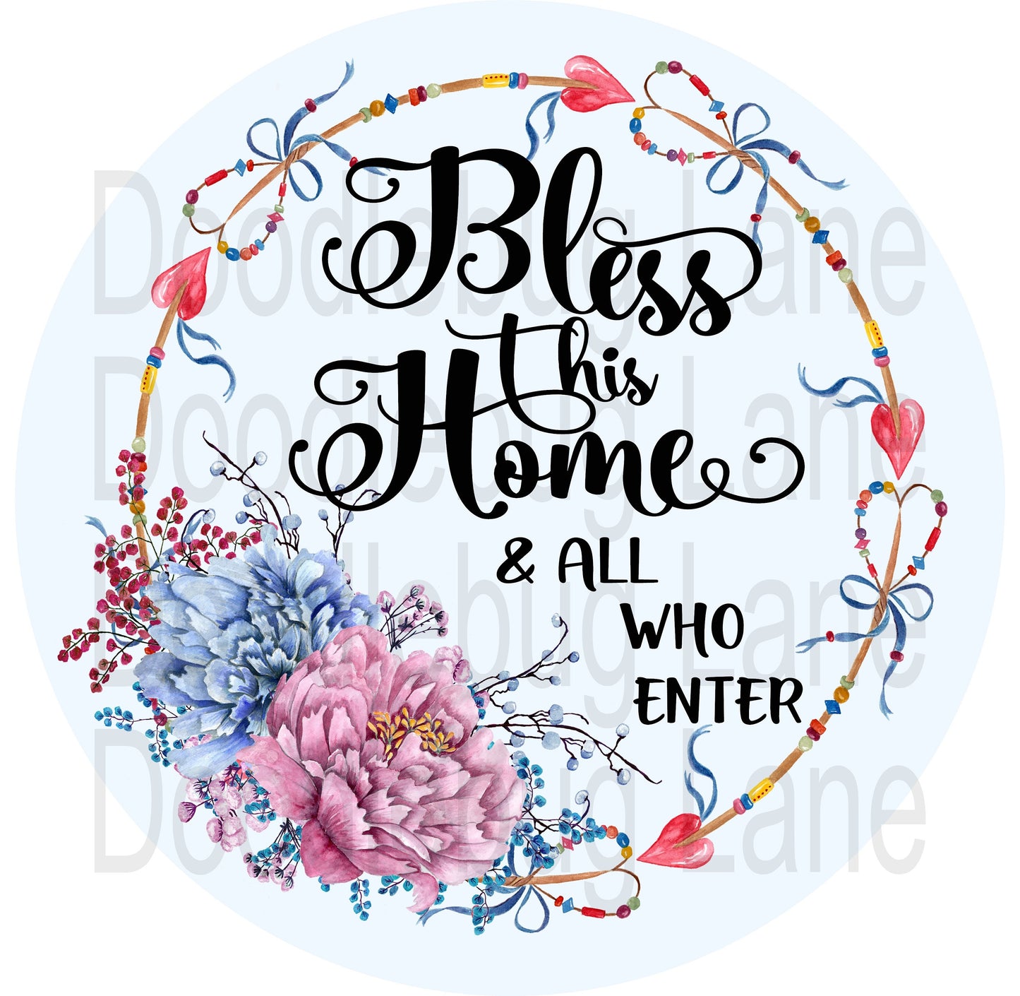 Bless This Home And All Who Enter-Inspirational Sign-Metal wreath Sign-Round Sign-Boho Arrow-Floral Sign