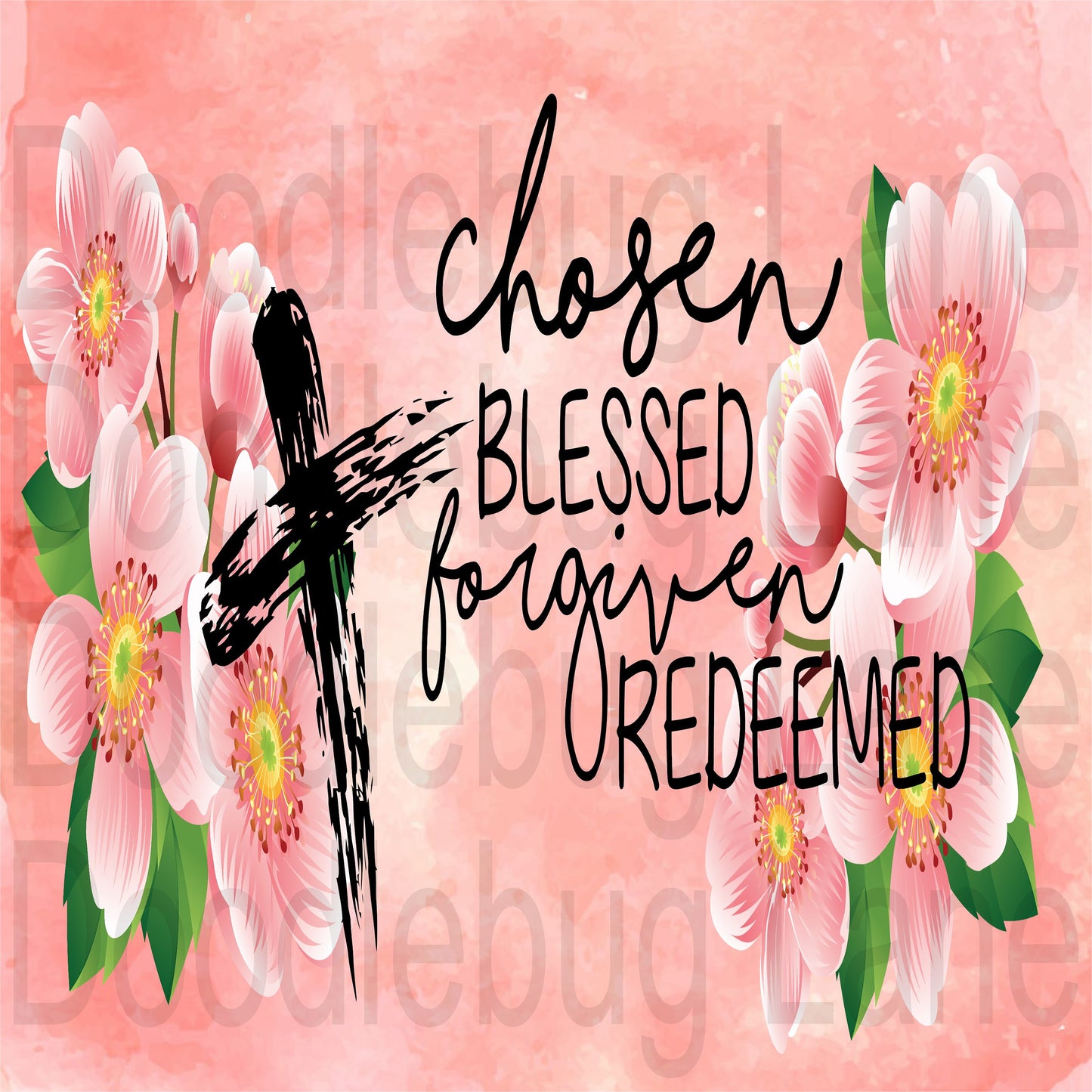 Chosen-Blessed-Forgiven Inspirational Wreath Sign - Dogwood Flower - Rectangle Sign - Metal Wreath Sign