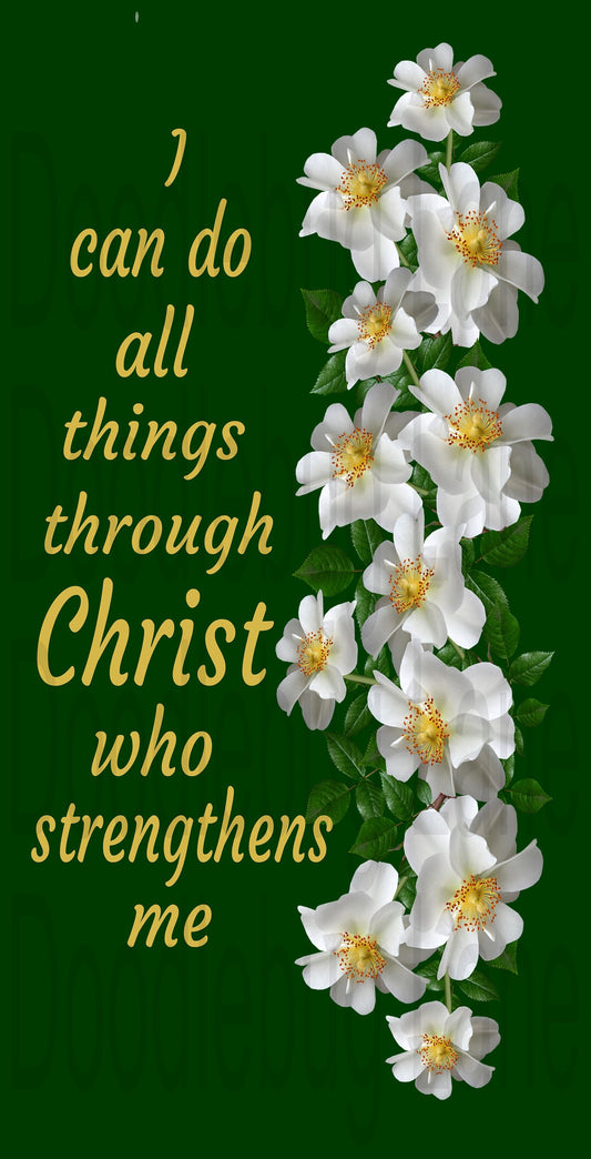 Inspirational Wreath Sign-All Things Thru Christ-Bible Verse-PHIL 4:13-Rectangle Sign-Metal Wreath Sign-Hunter Green