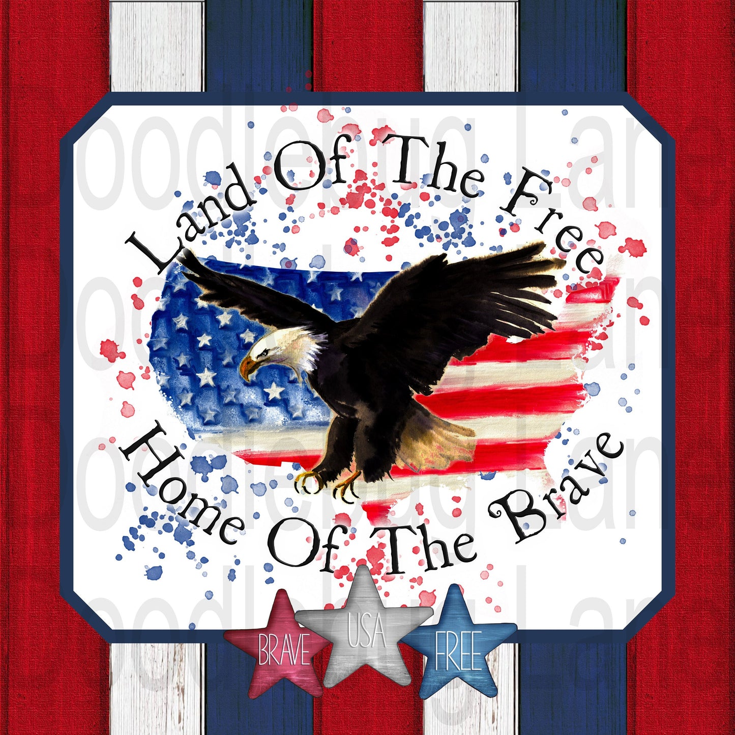 Patriotic Wreath Sign-Land Of The Free-American Flag-Eagle Sign-Red White And Blue-Square Sign-Metal Wreath Sign