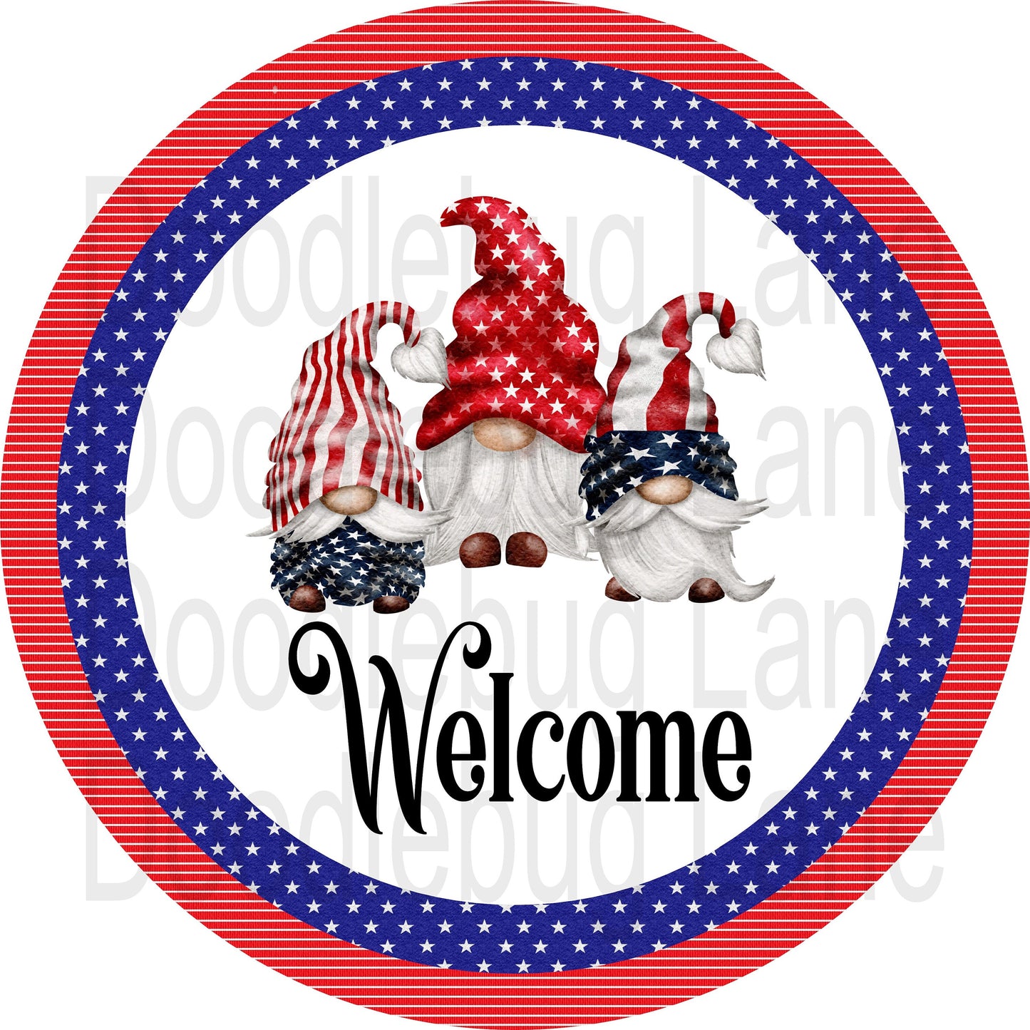 Patriotic Wreath Sign - Gnome Sign - Patriotic Gnomes - Welcome Wreath Sign - Metal Wreath Sign - Round Sign