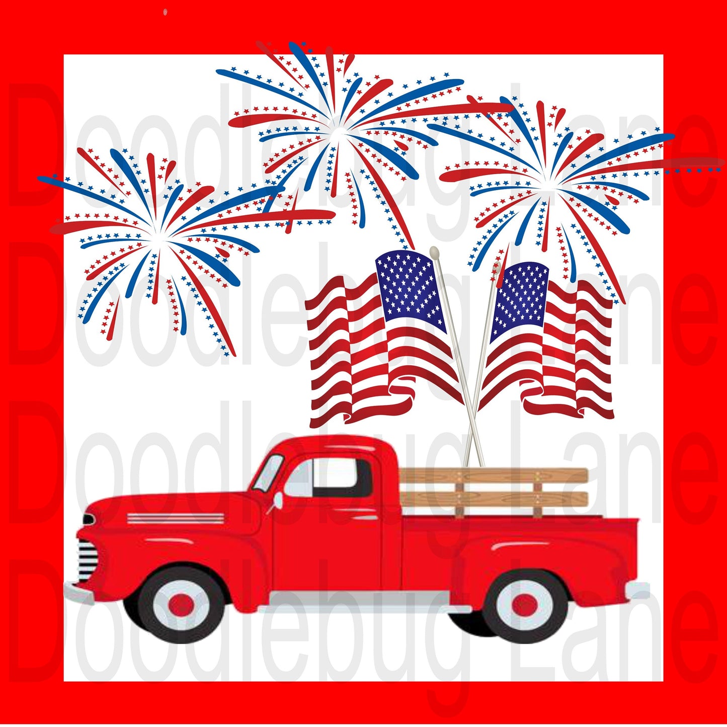 Patriotic Wreath Sign-4th of July-Independence Day-Vintage Red Truck-Fireworks-American Flag-Metal Wreath Sign