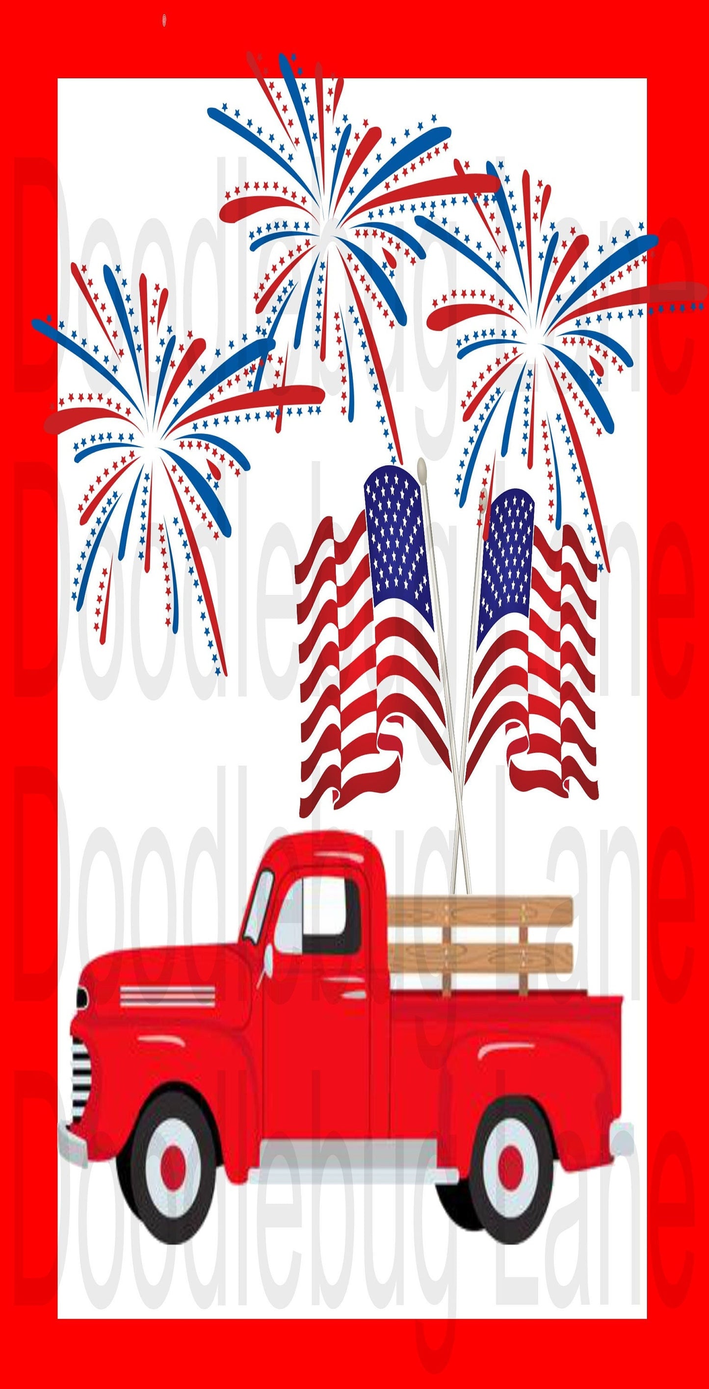 Patriotic Wreath Sign-4th of July-Independence Day-Vintage Red Truck-Fireworks-American Flag-Metal Wreath Sign