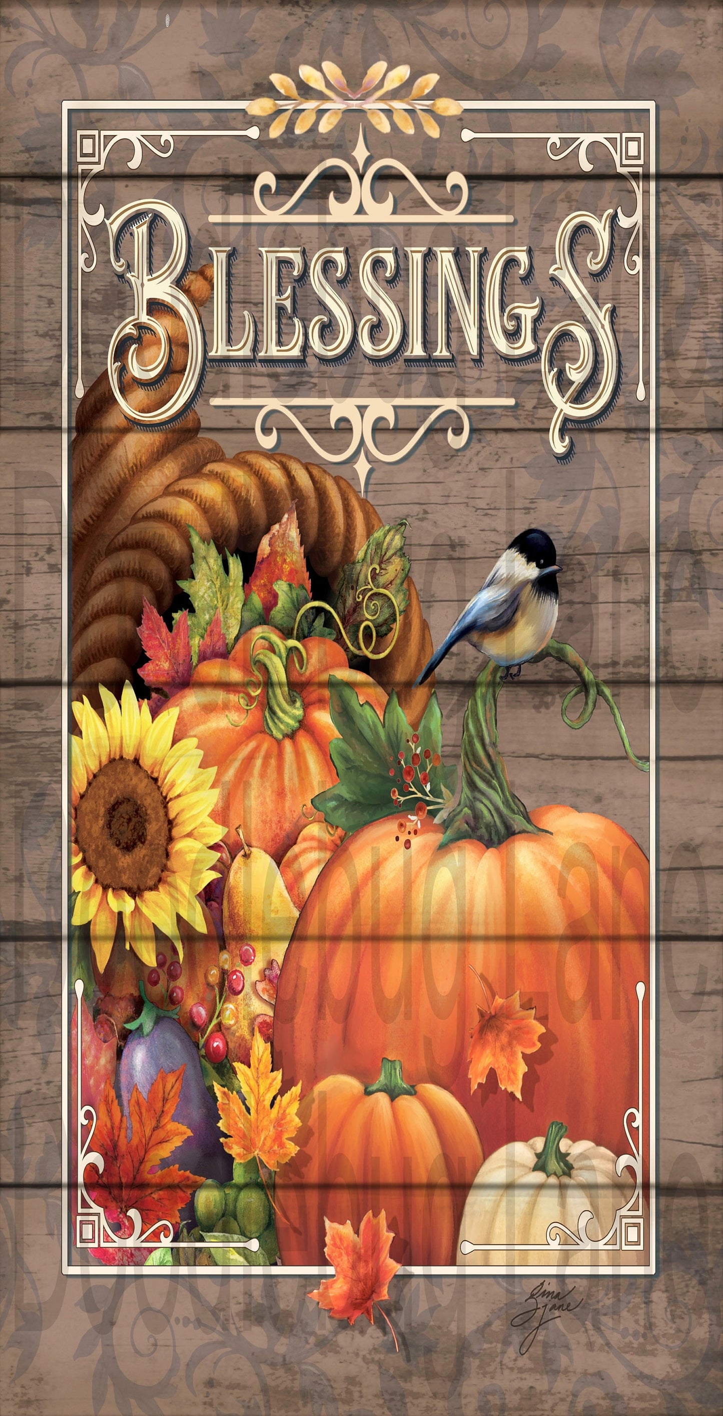 Fall Wreath Sign - Fall Decor - Blessings - Pumpkin Sign - Sunflower Wreath Sign - Metal Wreath Sign -Rectangle Sign