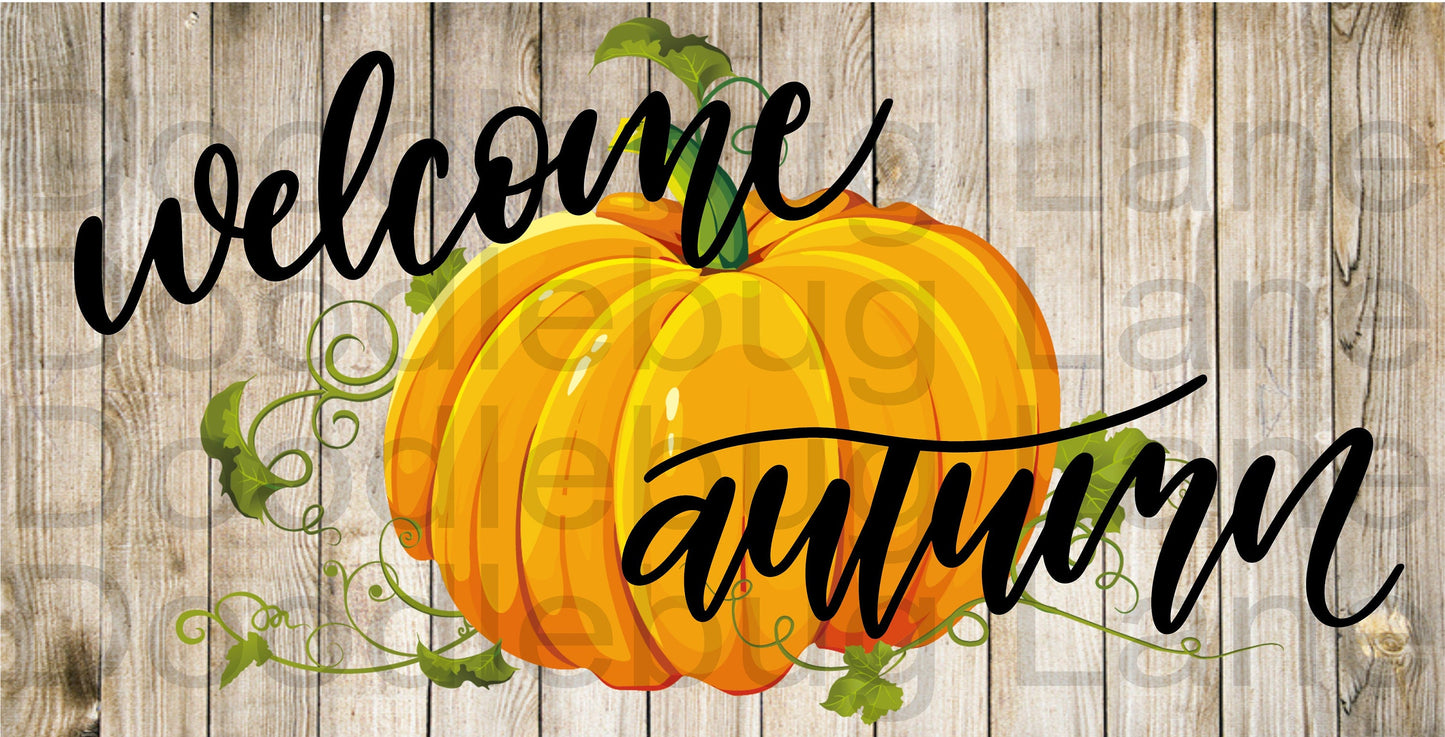 Fall Wreath Sign-Welcome Autumn-Welcome sign-Pumpkin Sign-Pumpkin Vine-Rectangle Sign-Metal Wreath Sign