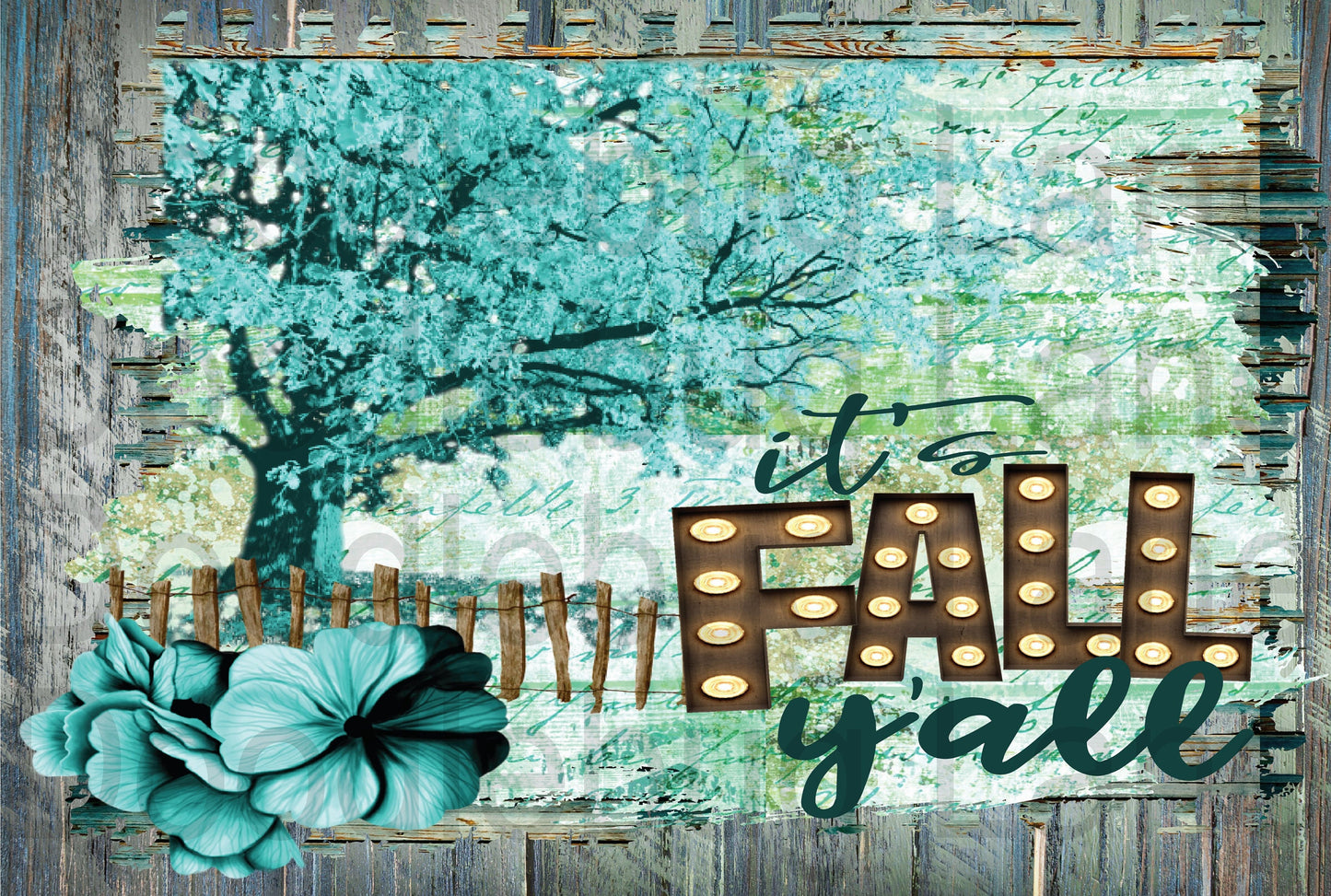 It's Fall Yall - Fall Wreath Sign - Metal Wreath Sign - Rectangle Sign- Teal Color - Faux Wood