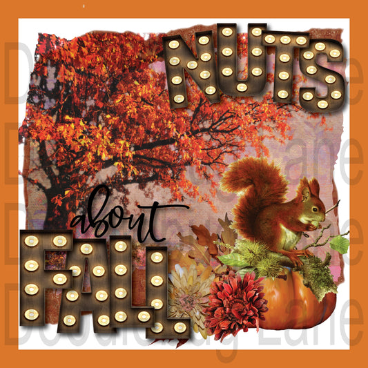 Fall Wreath Sign - Nuts About Fall - Squirrel Sign - Pumpkin Sign - Metal Wreath Sign - Square Sign