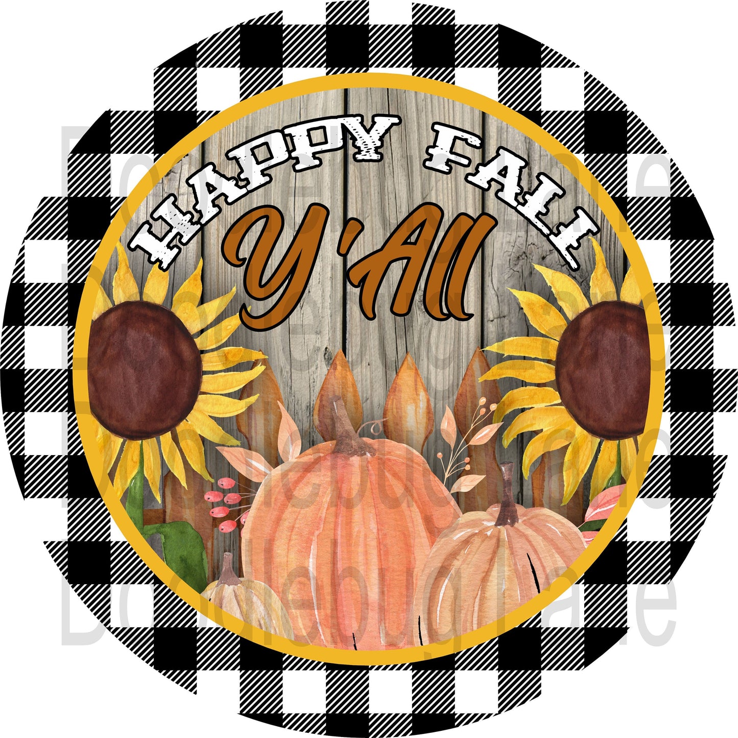 Fall Wreath Sign - Happy Fall Yall - Pumpkins and Sunflowers - Fall Wreath Decor - Metal Wreath Sign - Round Sign